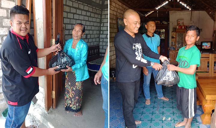 Para anggota komunitas CB Tuban saat bagi-bagi sembako.