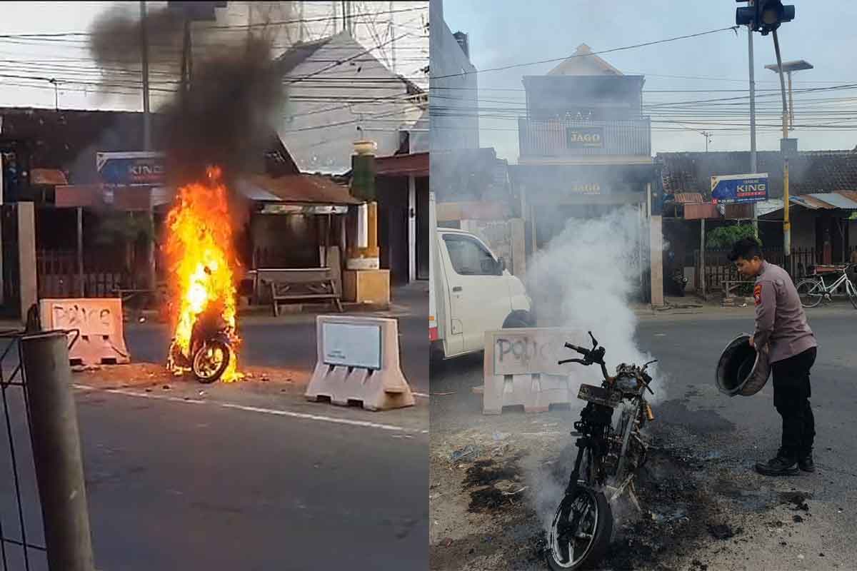 Kejadian saat motor Honda Vario terbakar di Depan Pasar Merakurak Tuban.