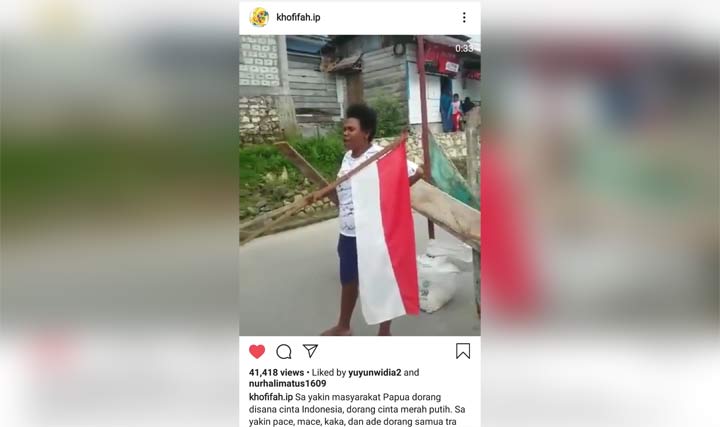 Sebuah video heroik Mama Papua yang membawa bendera merah putih menginspirasi Gubernur Jatim untuk menguploadnya ke akun instagram @khofifah.ip.