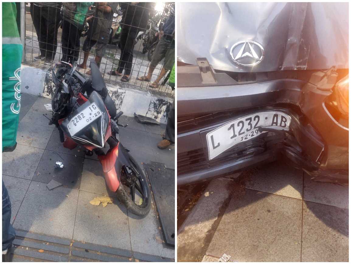 Kondisi motor korban dan mobil pelaku yang ringsek usai laka