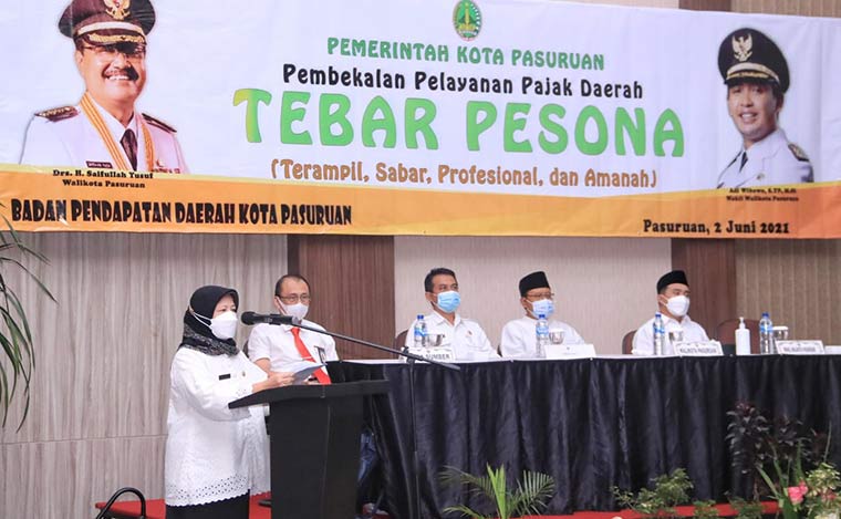 Kepala Bapenda Kota Pasuruan Siti Zuniati saat memberikan sambutan dalam acara pembekalan Tebar Pesona.