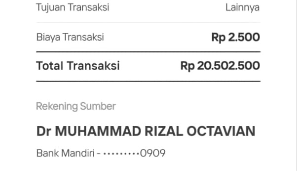 Tangkapan layar bukti transfer palsu yang digunakan sebagai modus penipuan