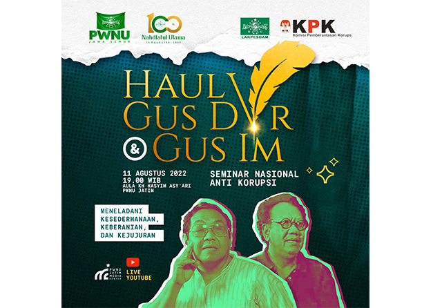Backdrop Haul Gus Dur dan Gus Im yang diselenggarakan PWNU Jawa Timur di Kantor PWNU Jatim, Kamis (11/8/2022) malam. Foto: jatim.nu.or.id