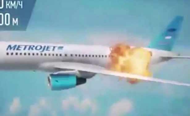 Rekonstruksi meledaknya pesawat Metrojet Rusia, yang diunggah melalui yuotube.com. foto: repro mirror.co.uk