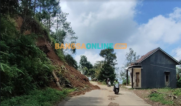 Salah satu lokasi tebing longsor di jalan menuju ke kawasan wisata Besuki dan sebaliknya. (FOTO: Muji Harjita)
