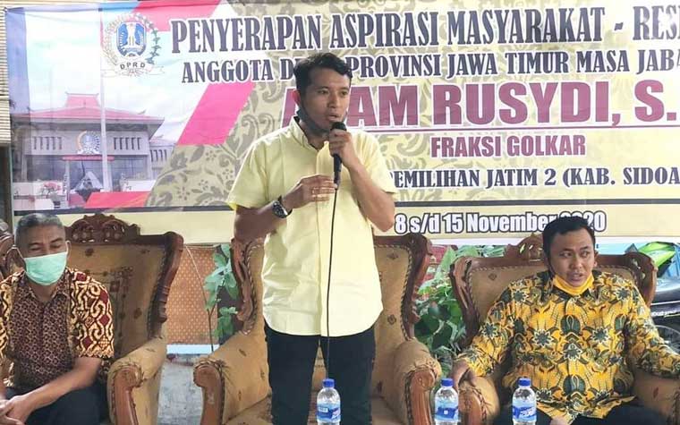 Adam Rusydi, S.Pd., anggota Fraksi Partai Golkar DPRD Jatim asal Dapil Jatim 2 melaksanakan kegiatan reses di enam lokasi di wilayah Sidoarjo. foto: ist.