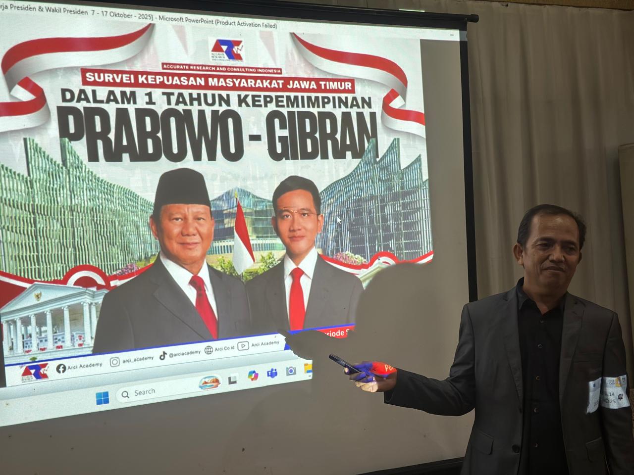Survei ARCI: 82,2 Persen Warga Jatim Puas Kinerja 1 Tahun Prabowo-Gibran