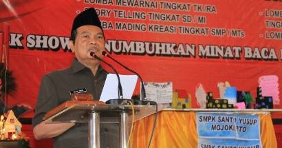 Walikota Mojokerto H Mas’ud Yunus saat menyampaikan pidatonya. (rochmad aris/BangsaOnline.com)