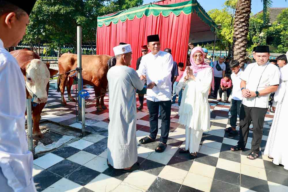 Kapolda Jatim saat memberikan sumbangan hewan qurban ke beberapa yayasan.