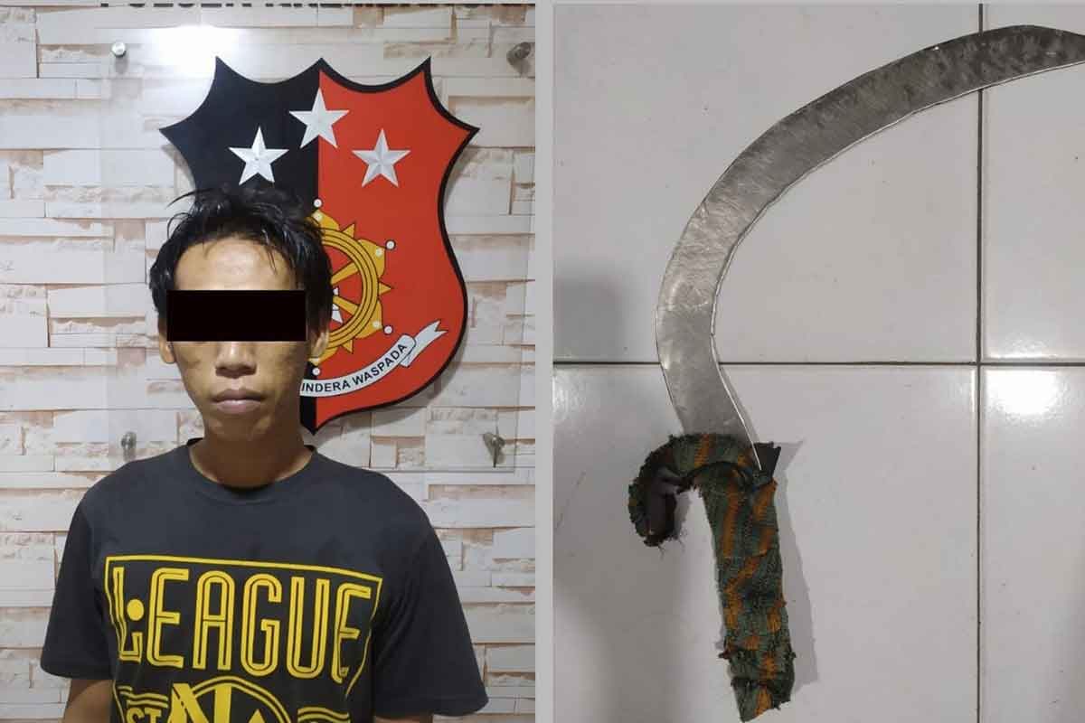 Pelaku berinisial FM dan barang bukti saat diamankan oleh Polsek Krembangan.