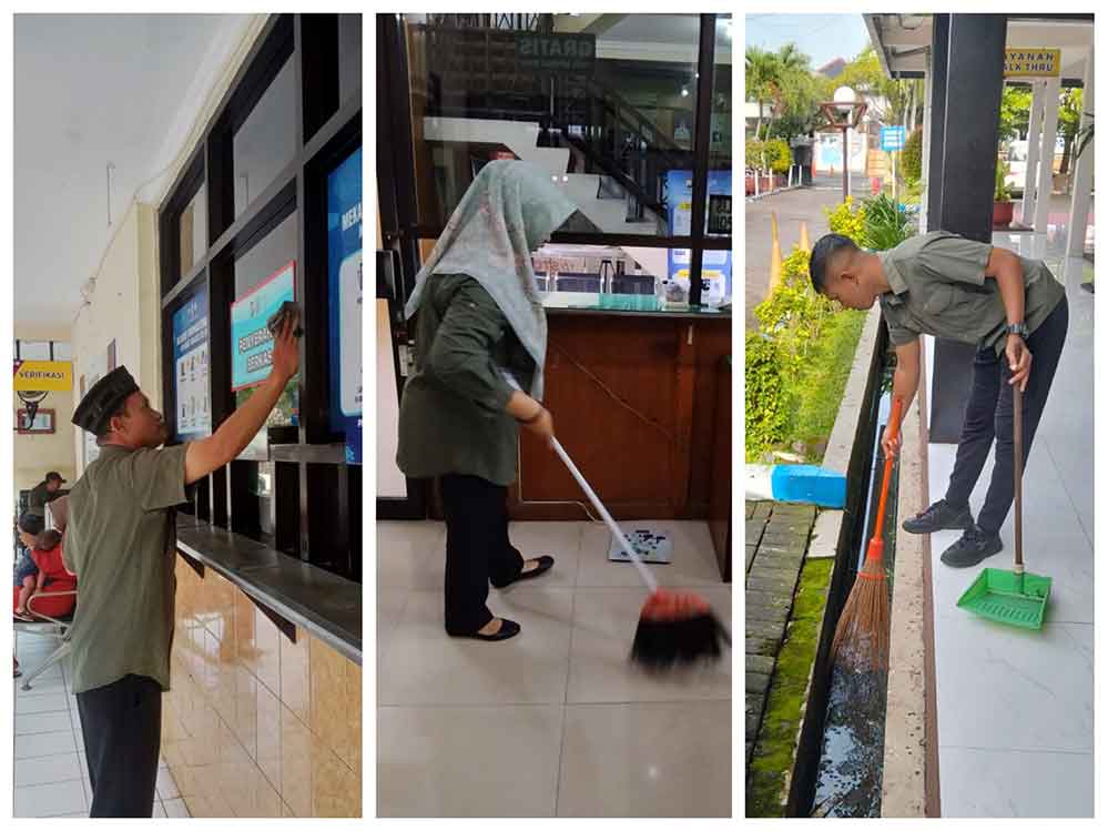 Kegiatan bersih-bersih Samsat Surabaya Selatan. 