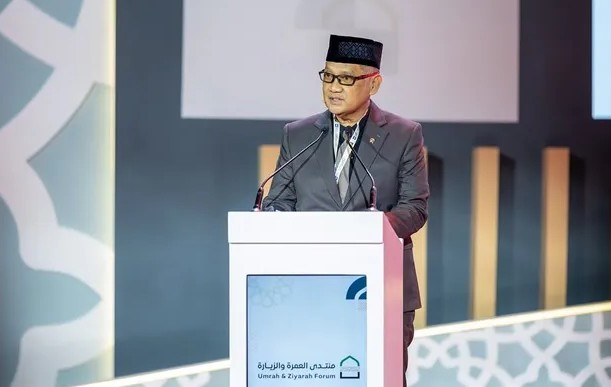 M. Irfan Yusuf saat memberikan sambutan di depan Pemerintah Arab Saudi. Foto: Tangkapan layar.