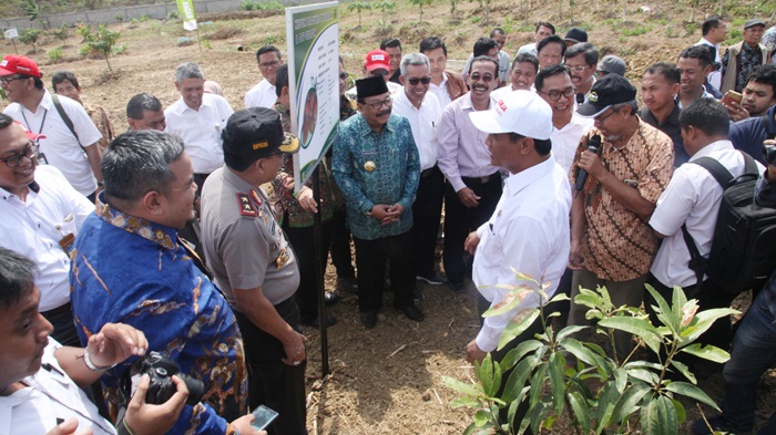 Pakde Karwo, Mendampingi menteri pertanian dalam rangka launching TTP di kab Gresik . Foto: SYUHUD A/BANGSAONLINE
