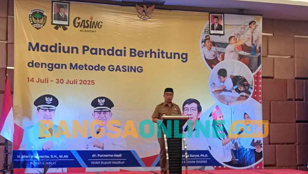 Bupati Madiun saat memberi sambutan. Foto: HENDRO SUHARTONO/BANGSAONLINE