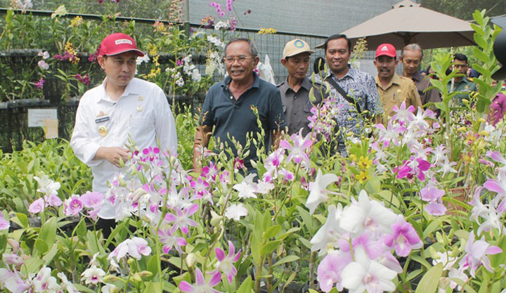 Bupati Nganjuk Novi Rahman Hidayat saat meninjau langsung wisata Taman Anggrek yang terletak di Desa Margopatut, Kecamatan Sawahan.