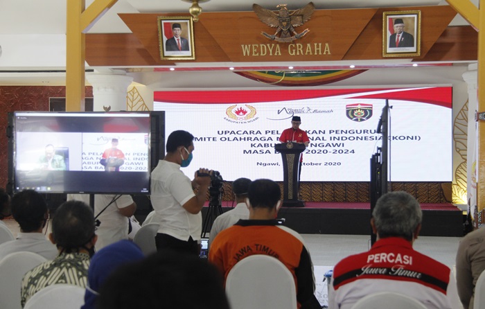 Acara pelantikan pengurus KONI Ngawi secara virtual.