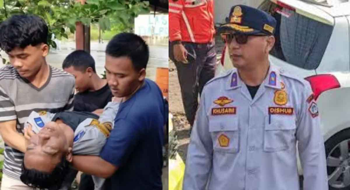 Petugas Dishub Gresik korban banjir luapan Kali Lamong saat dievakuasi warga. Foto kanan, Kepala Dishub Gresik, Khusaini.