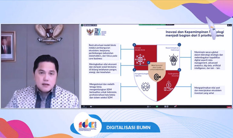Erick Thohir saat acara Indonesia Digital Conference (IDC) 2020: Inovasi Beyond Pandemi, Rabu (16/12/2020).