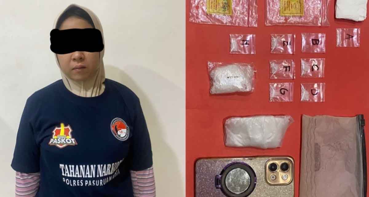 Pelaku dan barang bukti yang diamankan petugas dari Satresnarkoba Polres Pasuruan Kota.