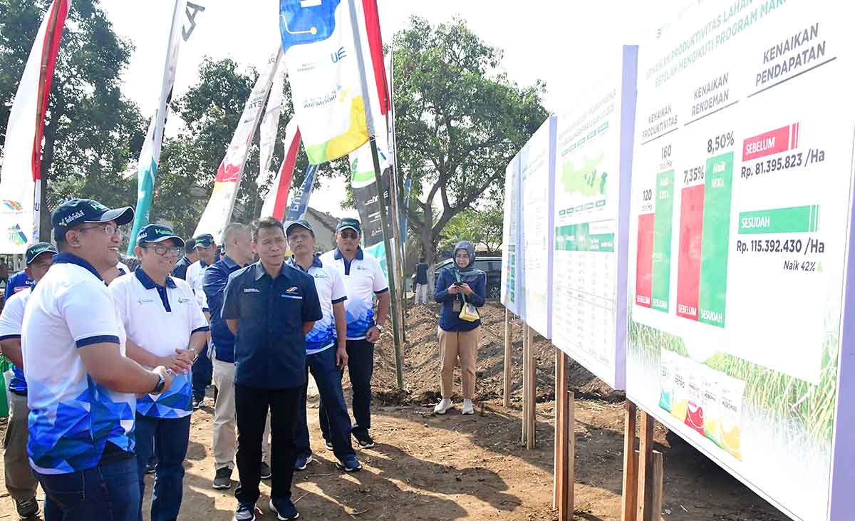 Direktur Utama Petrokimia Gresik, Dwi Satriyo Annurogo (dua dari kanan), saat melihat capaian program makmur. Foto: ist