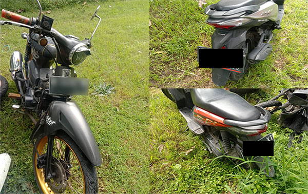 Sejumlah motor milik pelajar yang terlibat kecelakaan di Jalan Raya Tanggul, Sidoarjo.