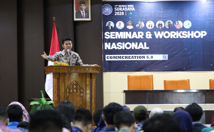 Wagub Emil membuka Musyawarah Nasional X Ikatan Mahasiswa Ilmu Komunikasi Indonesia (IMIKI) Tahun 2020 di Universitas Negeri Surabaya (Unesa) Jl. Ketintang, Gayungan, Surabaya. foto: ist