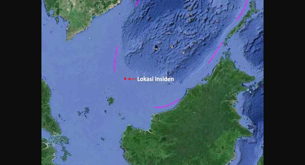 Lokasi tertangkapnya kapal nelayan oleh Indonesia versi Cina 2016.