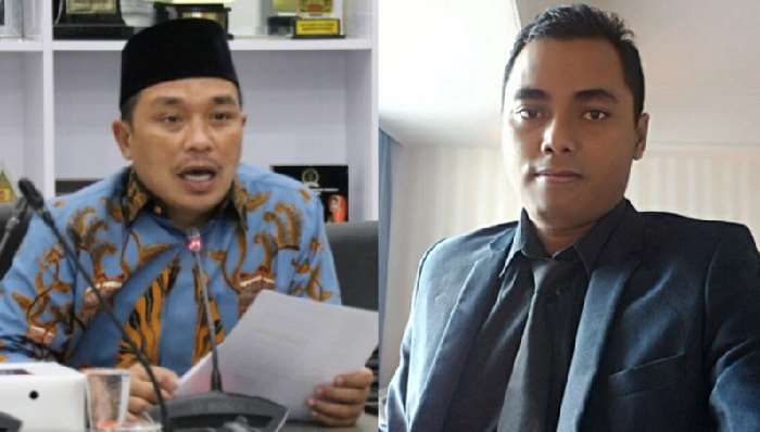 Dari kiri Ketua DPRD Gresik, Much Abdul Qodir dan Mega Bagus Saputra. FOTO: SYUHUD/BANGSAONLINE.com