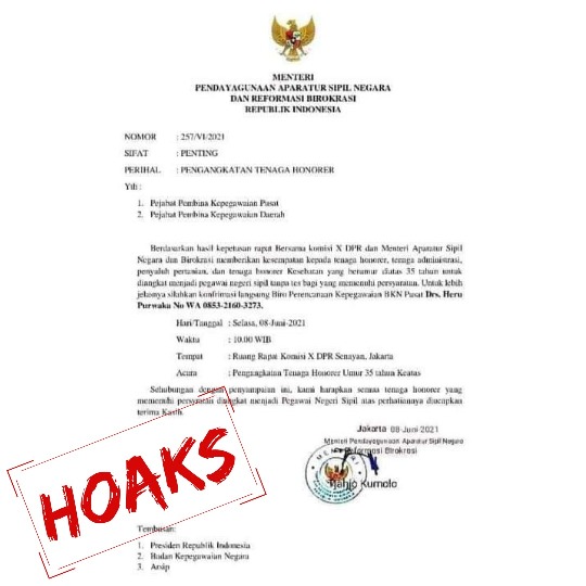 Beredar Surat Palsu Pengangkatan Tenaga Honorer, Ini kata Kementerian PANRB