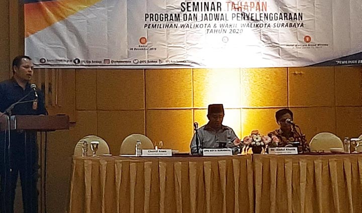 Suasana Seminar Tahapan, Program, dan Jadwal Penyelenggaraan Pemilihan Wali Kota dan Wakil Wali Kota Surabaya di Mirama Mercure, Kamis (26/12).