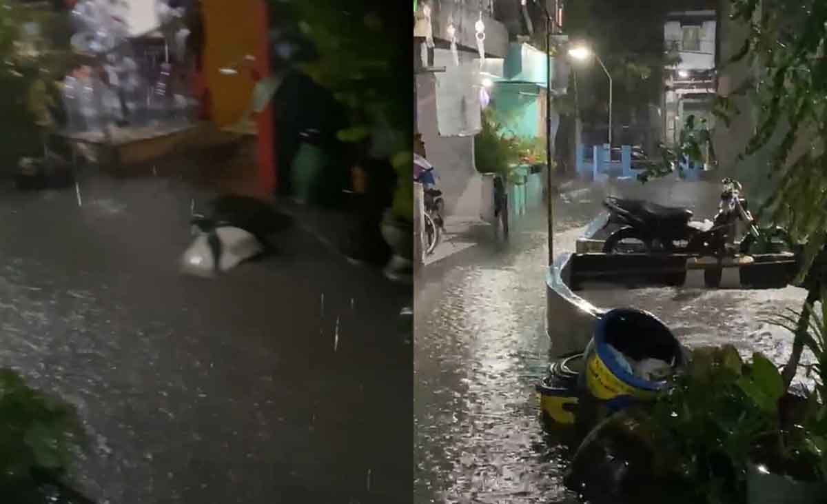 Luapan air dari Telogodendo yang menggenangi wilayah Desa Tlogobendung, Kecamatan Gresik. Foto: Ist