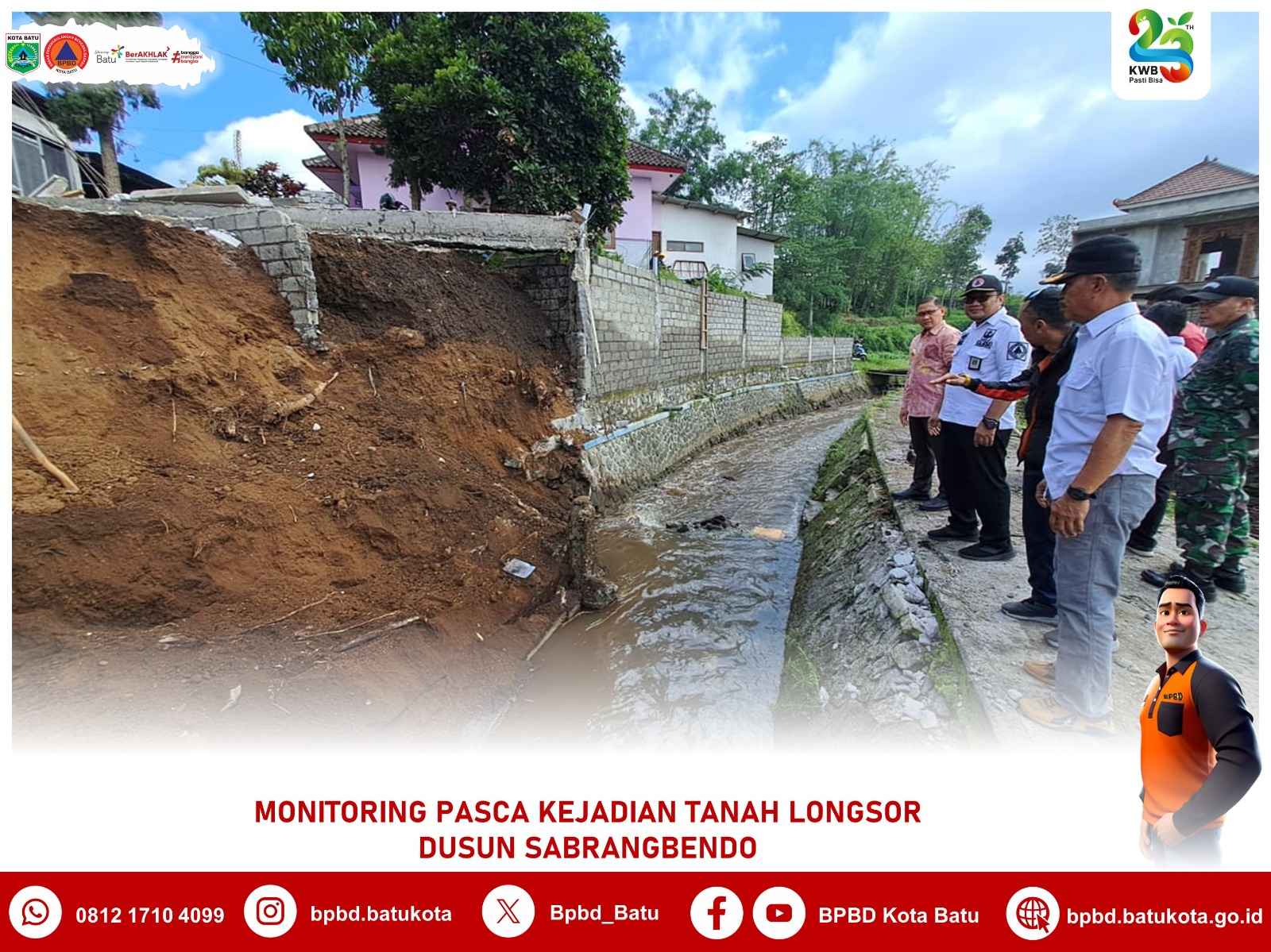 Pj Wali Kota Batu Tinjau Lokasi Longsor di Giripurno, BPBD dan DPUPR Gercep Bantu Material