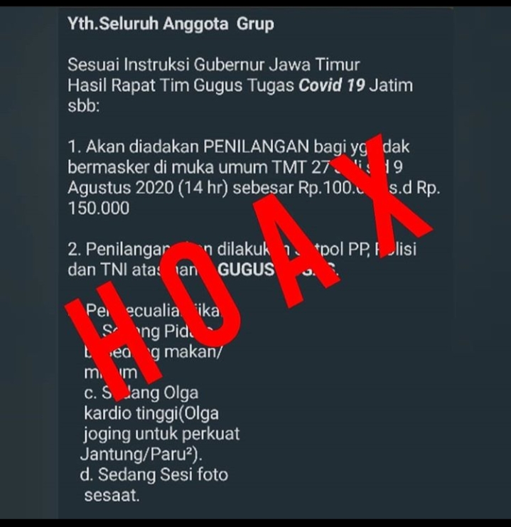Beredar Instruksi Palsu Gubernur Khofifah, Tak Pakai Masker Ditilang Rp 150 Ribu