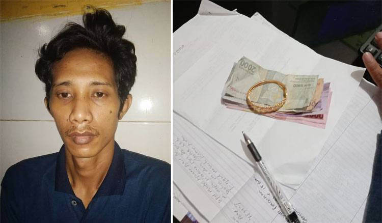 Tersangka Dedi Setiawan diamankan berikut barang bukti.