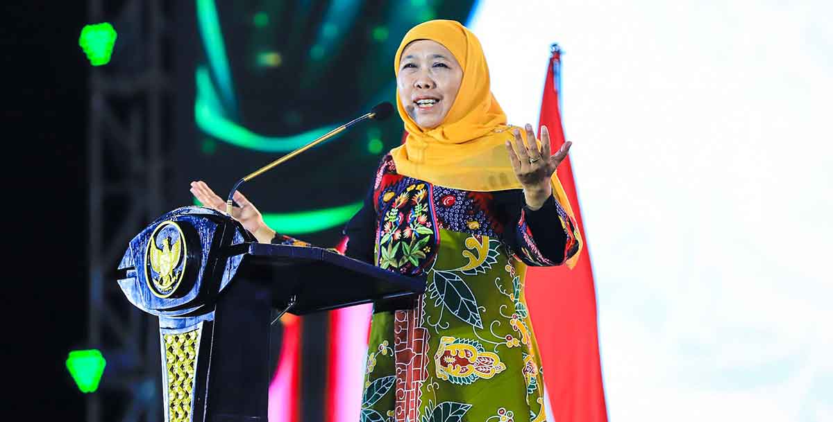 Gubernur Khofifah saat memberi sambutan dalam pembukaan MTQ XXXI Jatim di Jember.