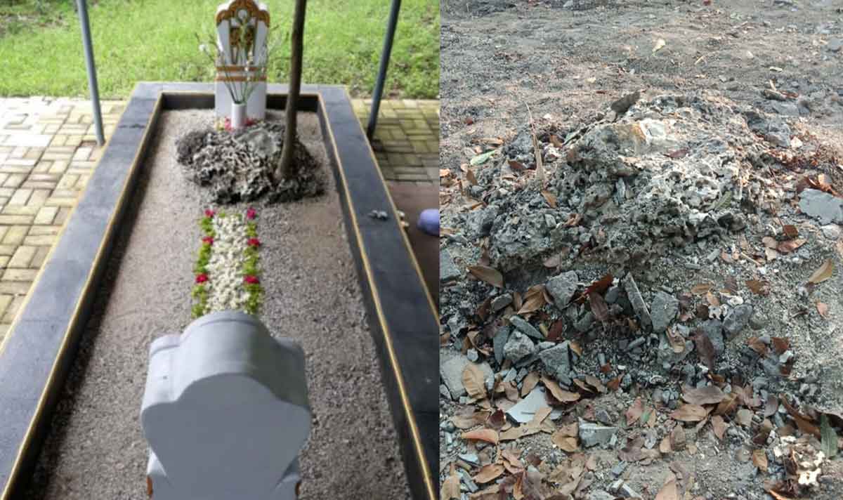 Makam yang diyakini Makam Syekh Muhammad Nur Alamsyah sebelum dibongkar dan kondisi porak-poranda setelah dibongkar. Foto: Ist