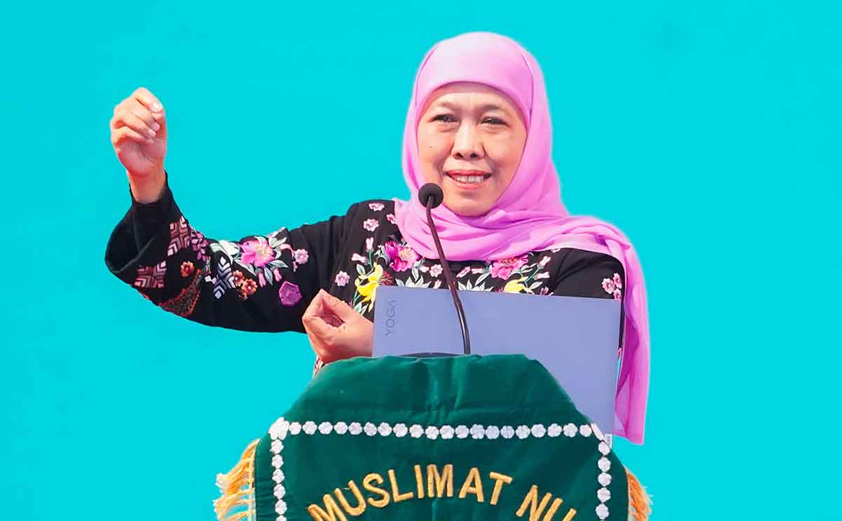 Ketua Umum PP Muslimat NU, Khofifah Indar Parawansa, saat memberi sambutan.