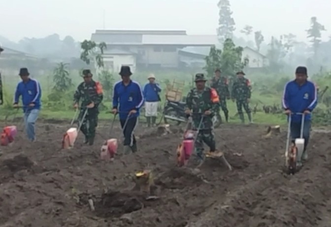 Kegiatan penanaman benih jagung di Dusun Templek, Desa Gadungan, Kecamatan Puncu, Kabupaten Kediri. (Ist)