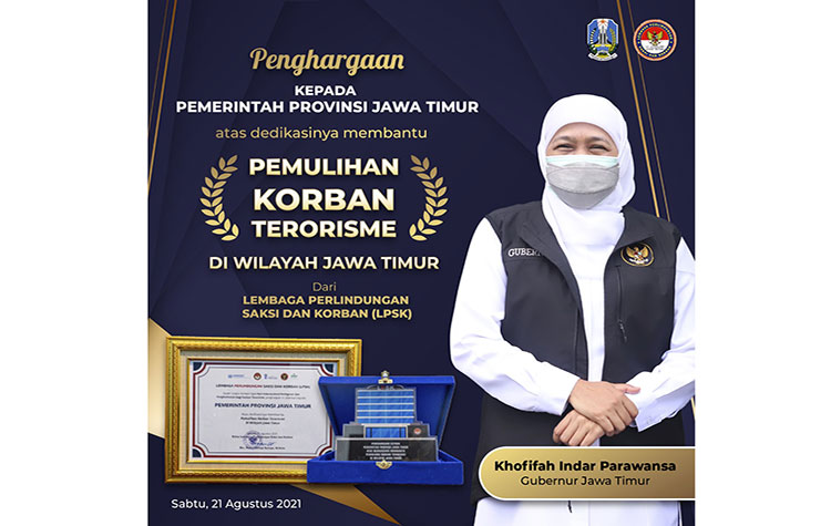Berkat Dedikasi Atas Pemulihan Korban Terorisme, Pemprov Jatim Terima Penghargaan dari LPSK