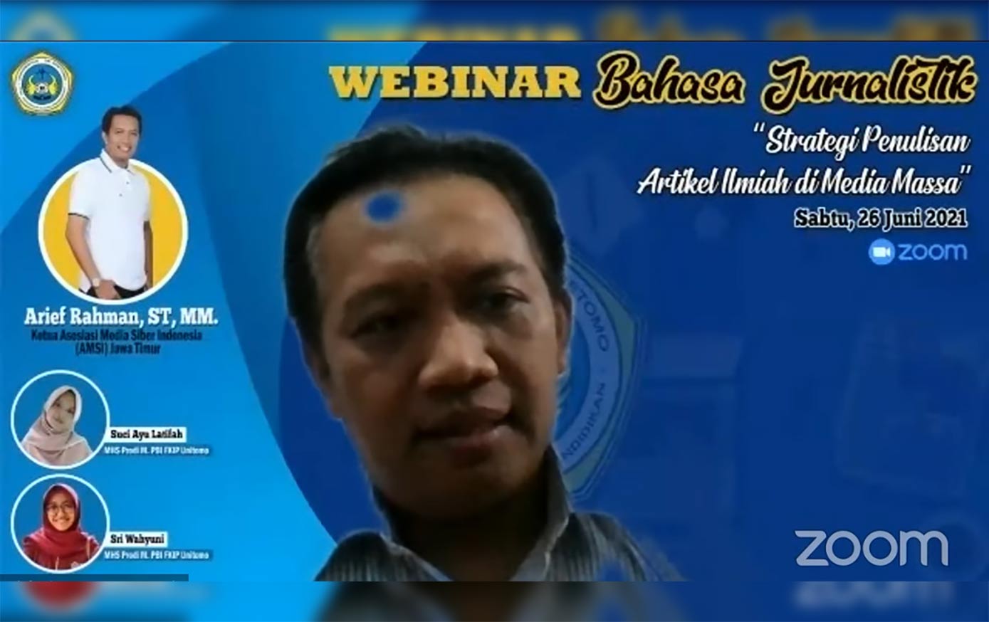 Ketua AMSI Jatim, Arief Rahman saat menjadi narasumber di Webinar Bahasa Jurnalistik "Strategi Penulisan Artikel Ilmiah di Media Massa".