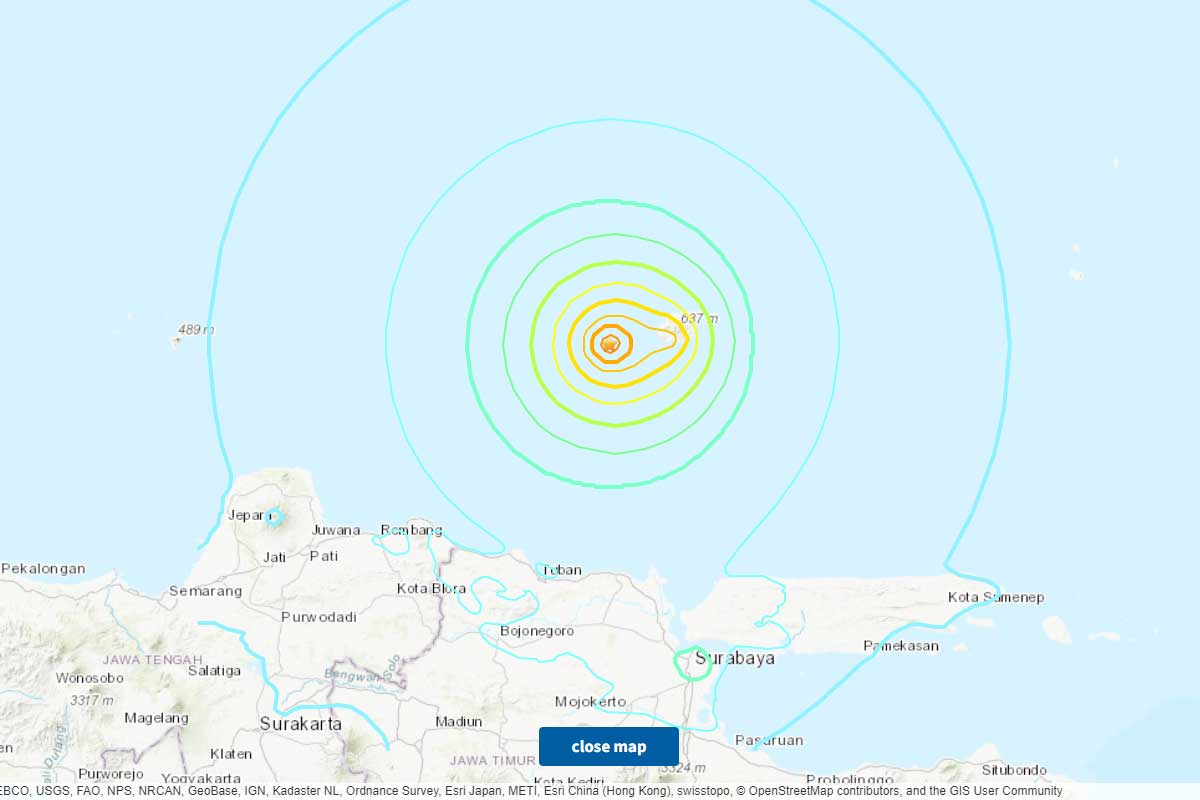 Titik gempa di Laut Tuban. Foto: earthquake