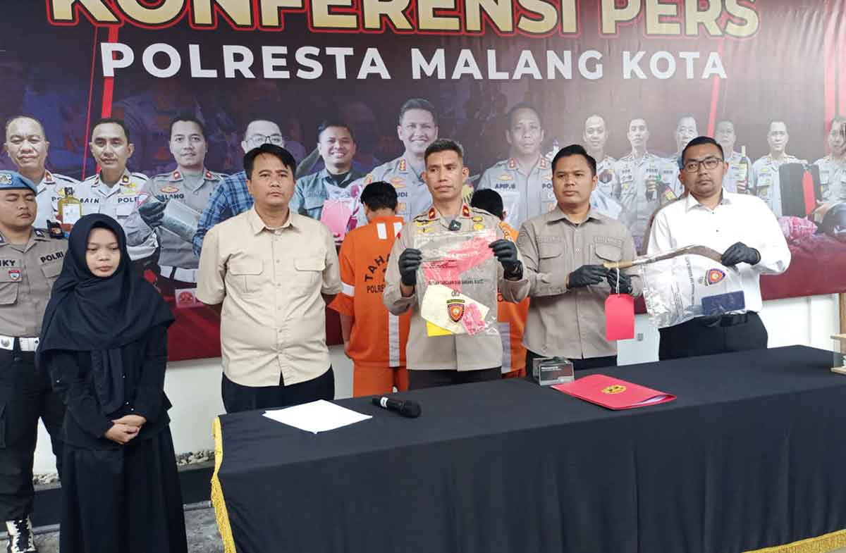 Polresta Malang Kota saat gelar konferensi pers terkait kasus kriminal.