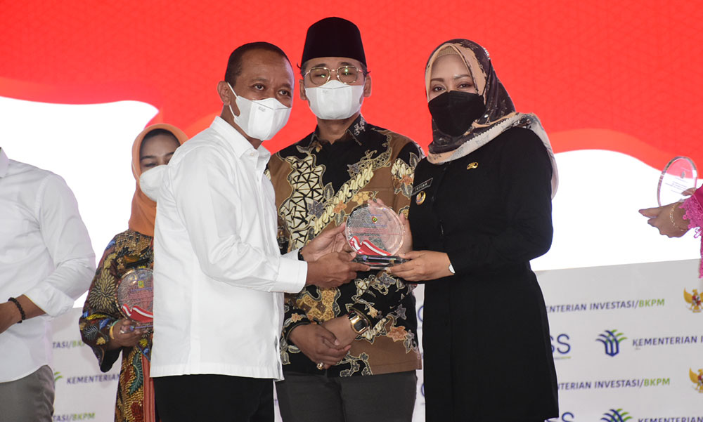 Bupati Mojokerto Ikfina Fahmawati, mendapat apresiasi atas partisipasi dalam penertiban dan pembagian Nomor Induk Berusaha (NIB) Pelaku Usaha Mikro dan Kecil (UMK) perorangan, dari Kementerian Investasi/BKPM (Badan Koordinasi Penanaman Modal).