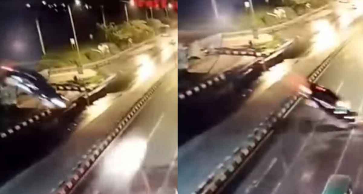 Tangkapan layar kecelakaan BMW di Tol KLBM.
