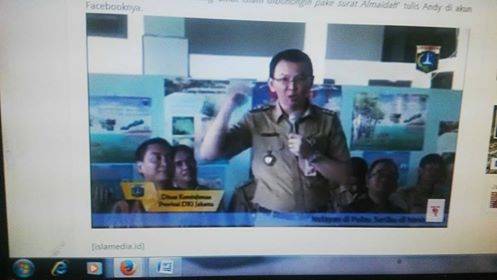 Ahok saat mengatakan bapak ibu dibohongi pakai surat Al Maidah di depan warga Kepulauan Seribu. foto: youtube