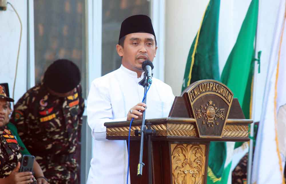 Wali Kota Pasuruan Adi Wibowo saat memberikan sambutan di pembukaan Susbalan Banser.