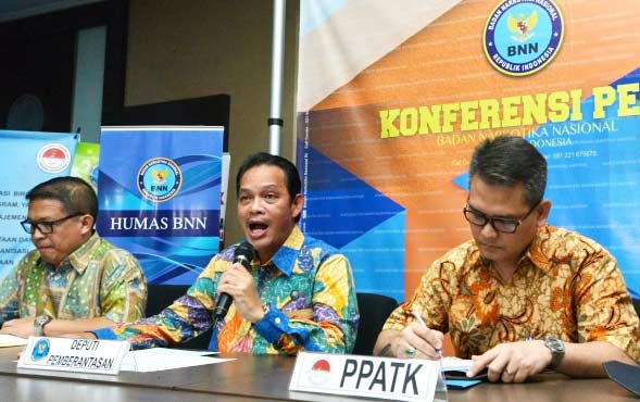 Deputi Pemberantasan Narkoba BNN, Inspektur Jenderal Polisi Arman Depari, mengumumkan hasil penindakan selama tahun 2014-2015 di Jakarta pada Jumat (20/8). 
