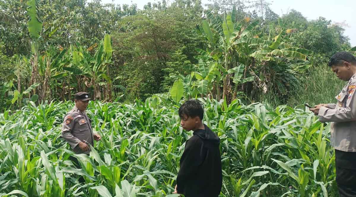 Petugas dari Polsek Tarik saat meninjau lahan dalam rangka mendukung pelaksanaan program Asta Cita Presiden Prabowo Subianto.