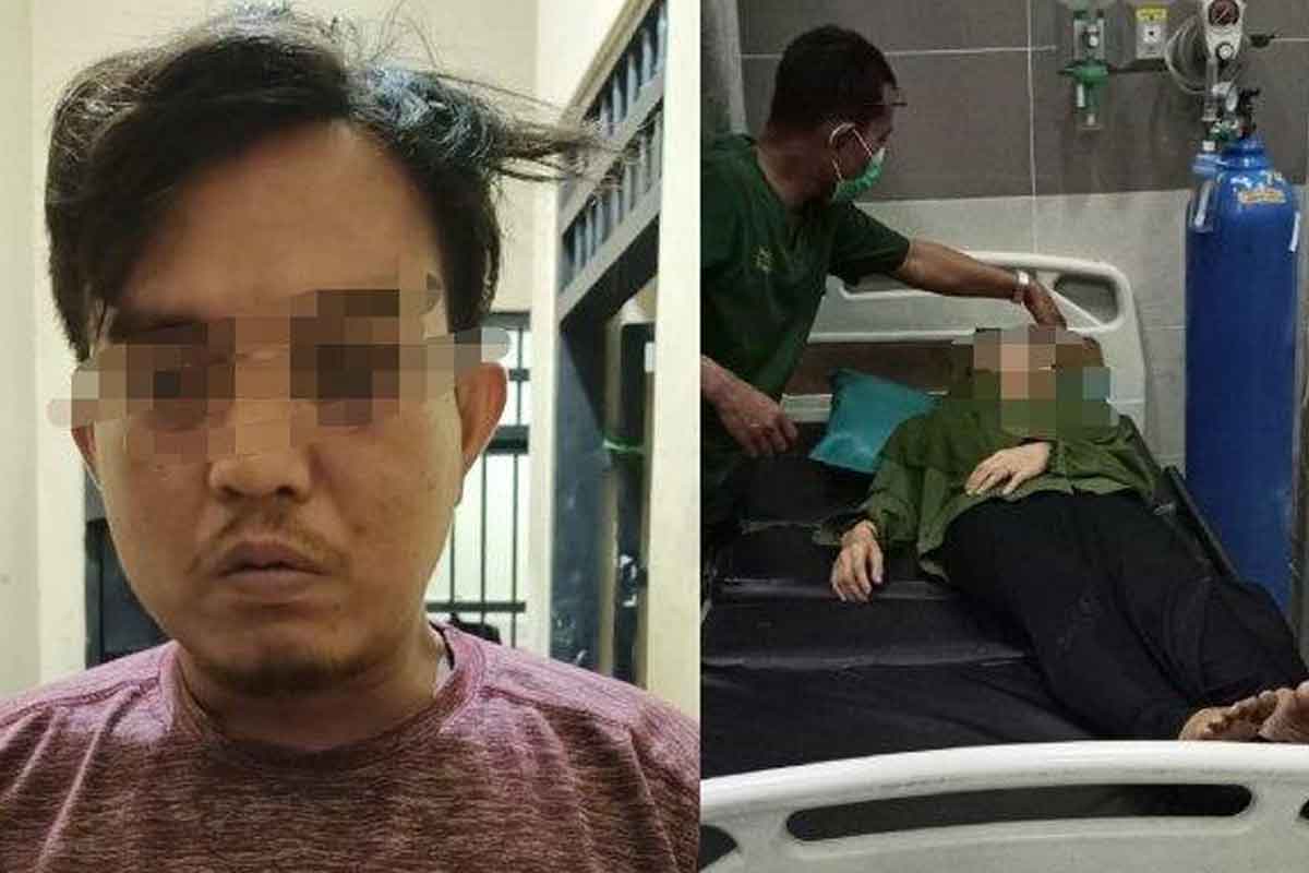 Wijiono pelaku penipuan pencari kerja di Gresik dan Korban penipuan pencari kerja saat mendapatkan perawatan.