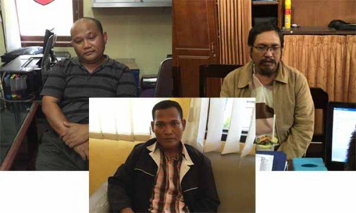 Ketiga tersangka saat diperiksa di Mapolres Lamongan. foto: dok. BANGSAONLINE